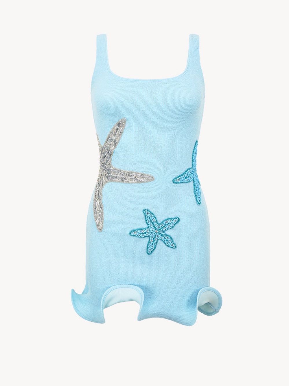 Leslie Amon Light Blue Starfish Embellished Tank Dress